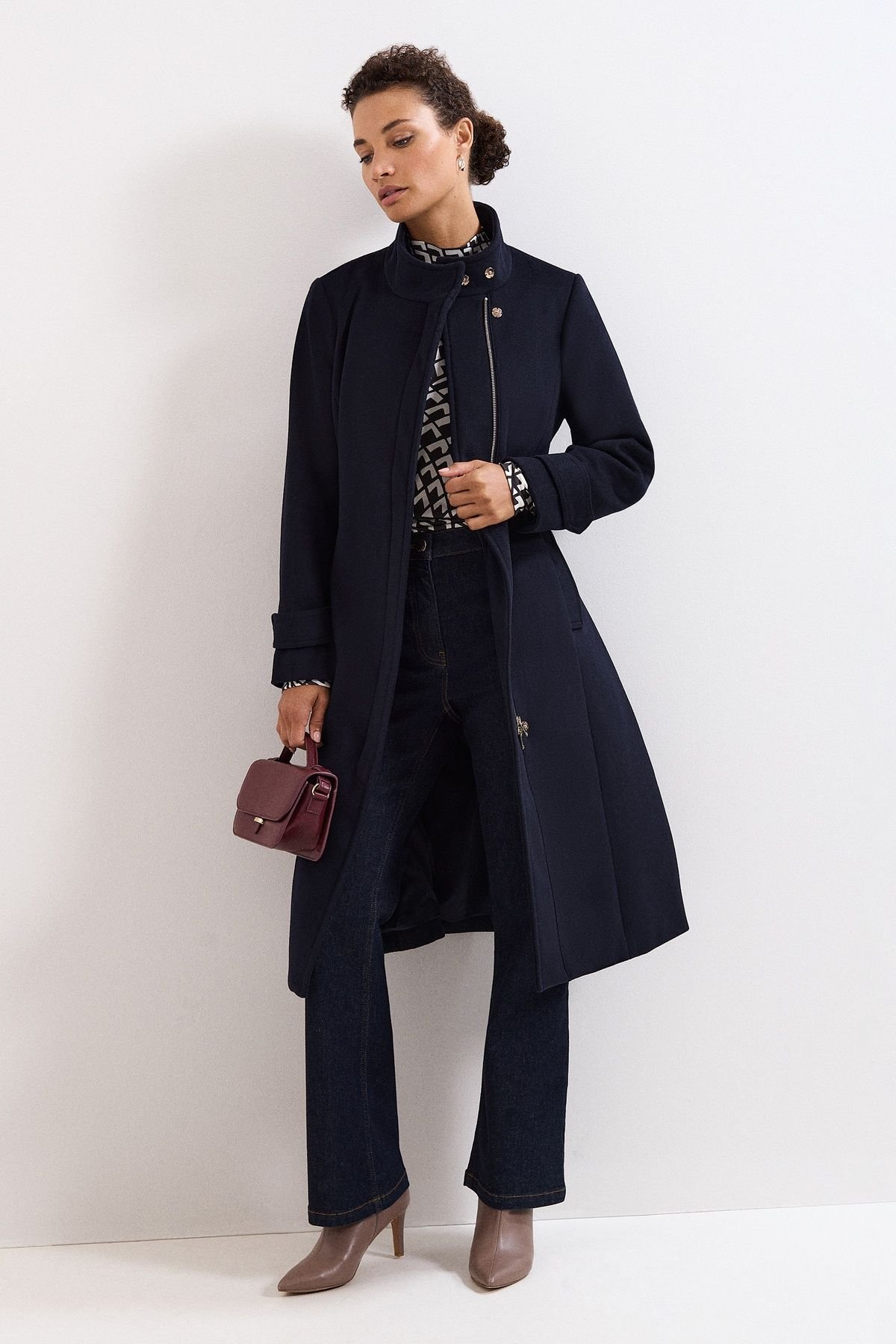 Phase Eight Phase Eight Women's Belted Funnel Collar Coat in Dark Navy - 3