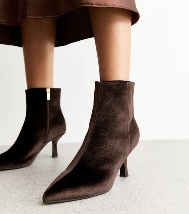 New Look Women's Brown Velvet Pointed Toe Stiletto Ankle Boots Vegan New Look - 2