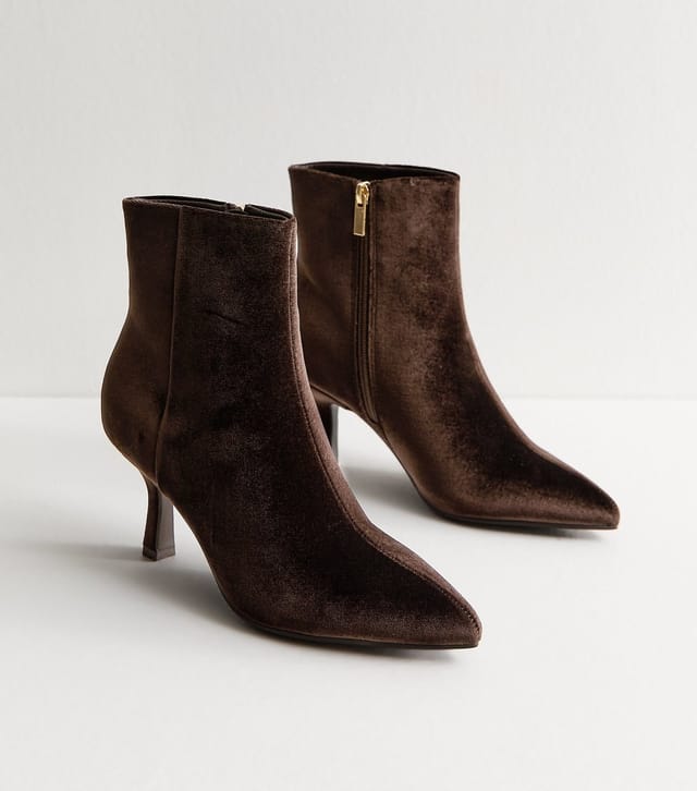 New Look Women's Brown Velvet Pointed Toe Stiletto Ankle Boots Vegan New Look - 3