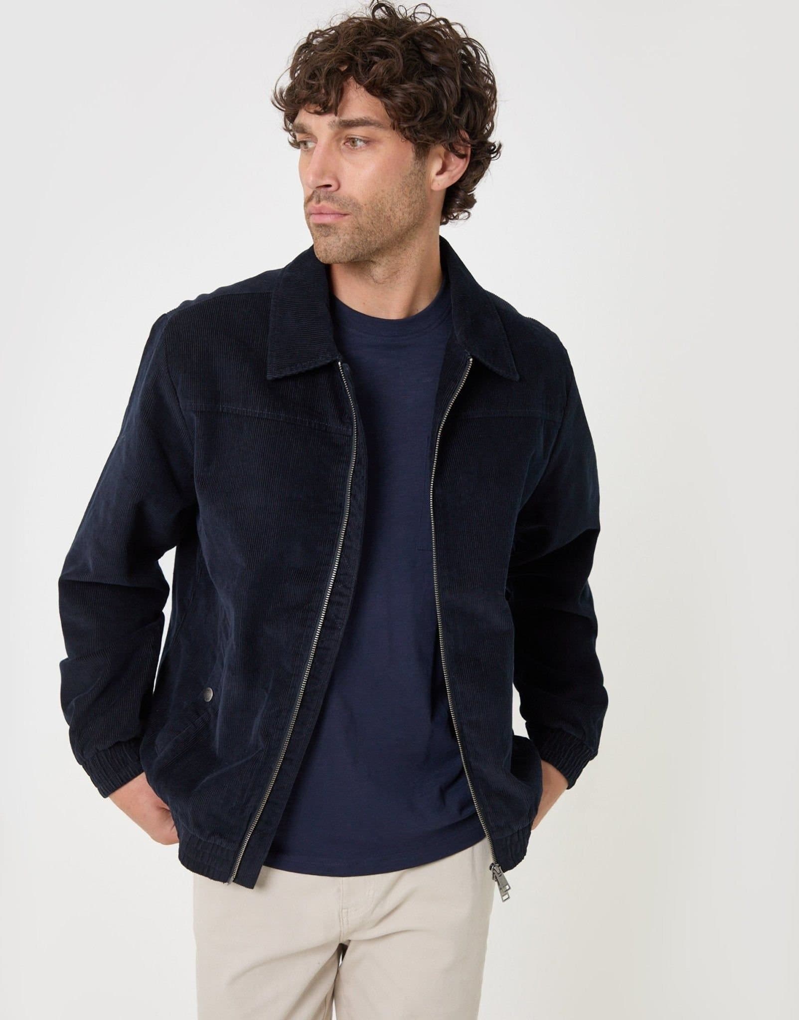 Threadbare threadbare Men's Cotton Corduroy Harrington Jacket in Navy