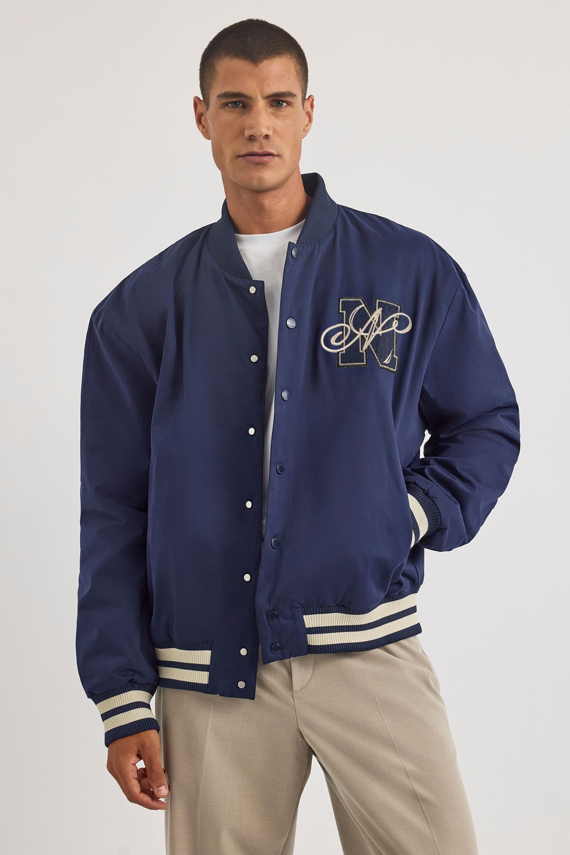 Nautica Nautica Men's Dreman Letterman Jacket in Dark Navy