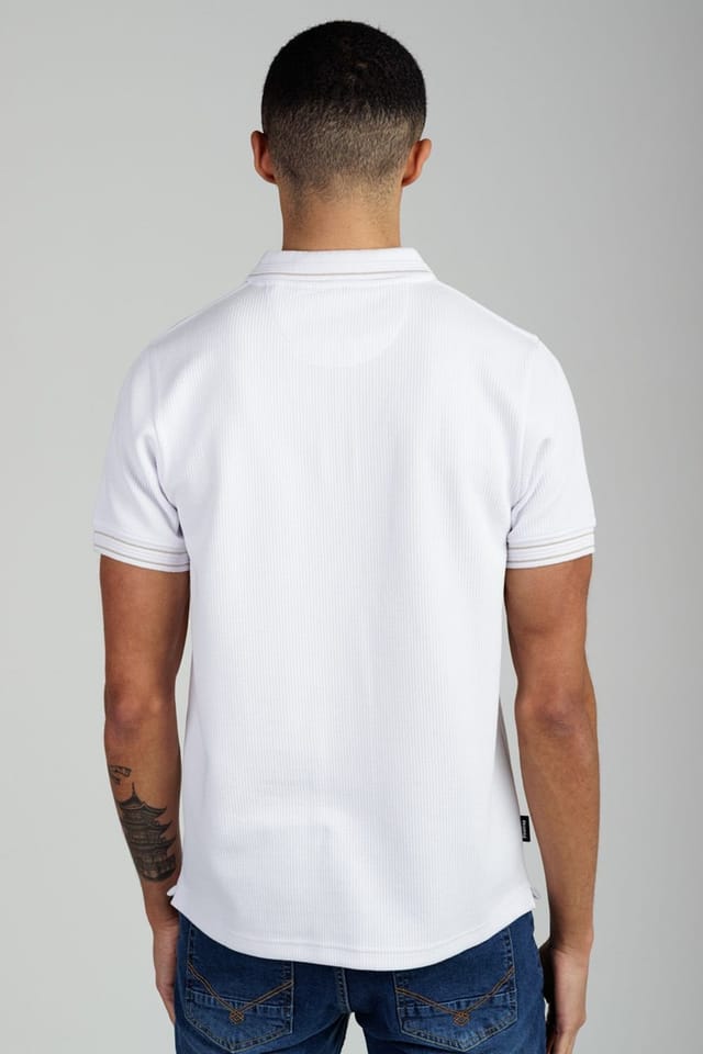 Firetrap Firetrap Men's Regular Fit Textured Zip Up Polo Shirt in White - 2