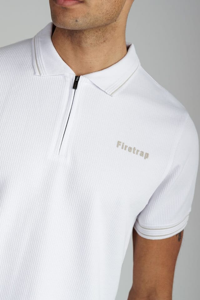 Firetrap Firetrap Men's Regular Fit Textured Zip Up Polo Shirt in White - 3