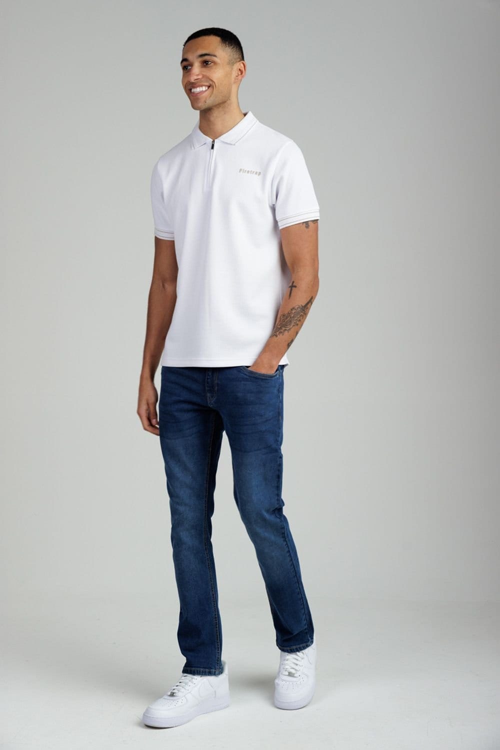 Firetrap Firetrap Men's Regular Fit Textured Zip Up Polo Shirt in White - 4