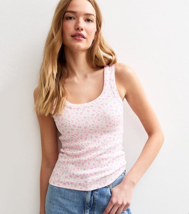 New Look Women's White Floral Print Scoop Neck Vest New Look - 2