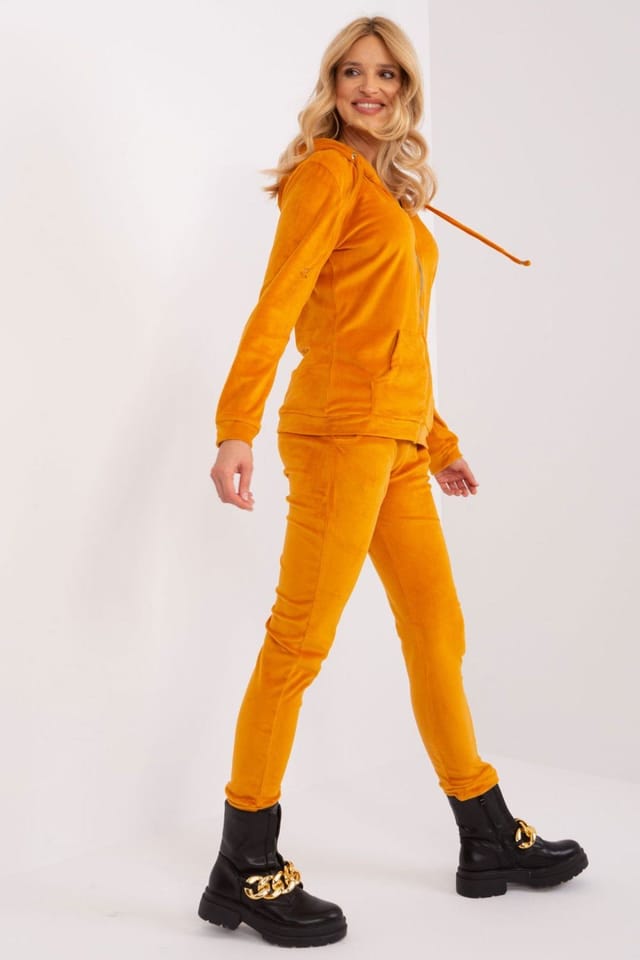 Love Lace Love Lace Women's Velour Hoodie Zip Sweat Set with Pants in Mustard - 2