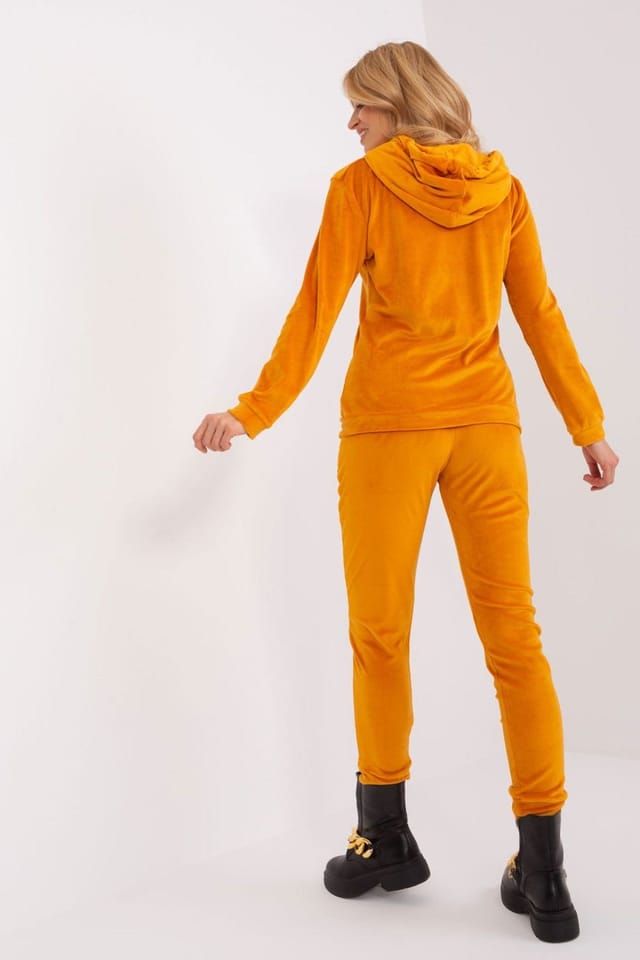 Love Lace Love Lace Women's Velour Hoodie Zip Sweat Set with Pants in Mustard - 3