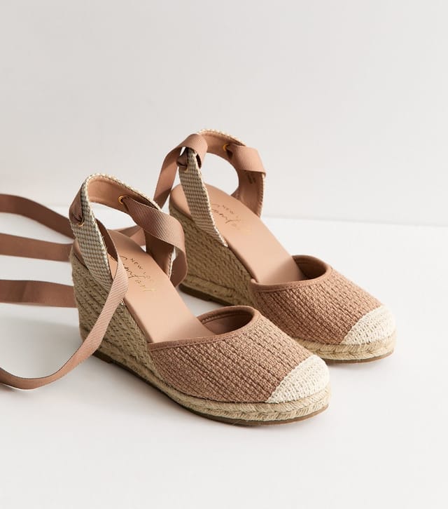 New Look Women's Light Pink Woven Ankle Tie Wedge Espadrilles Vegan New Look - 2