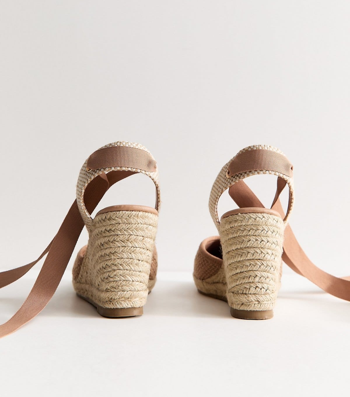 New Look Women's Light Pink Woven Ankle Tie Wedge Espadrilles Vegan New Look - 4