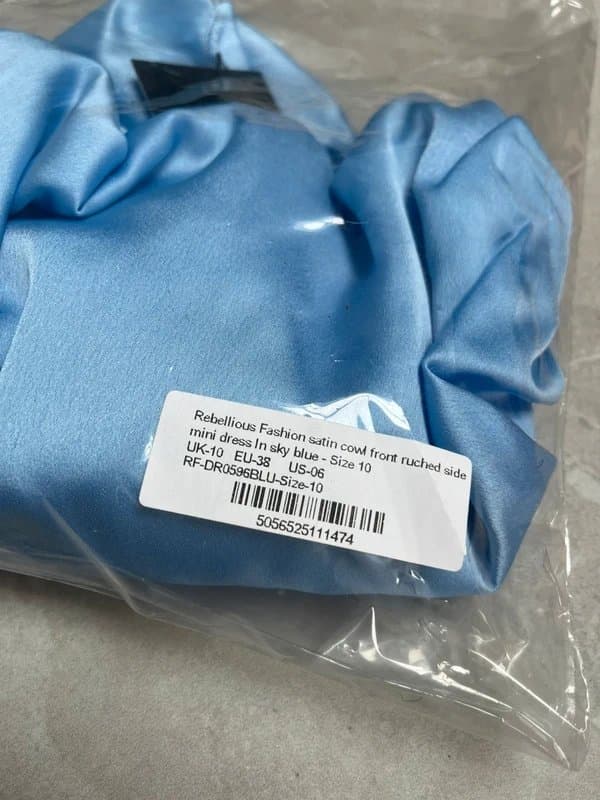 Rebellious fashion Rebellious fashion sky blue satin cowl neck ruched side dress