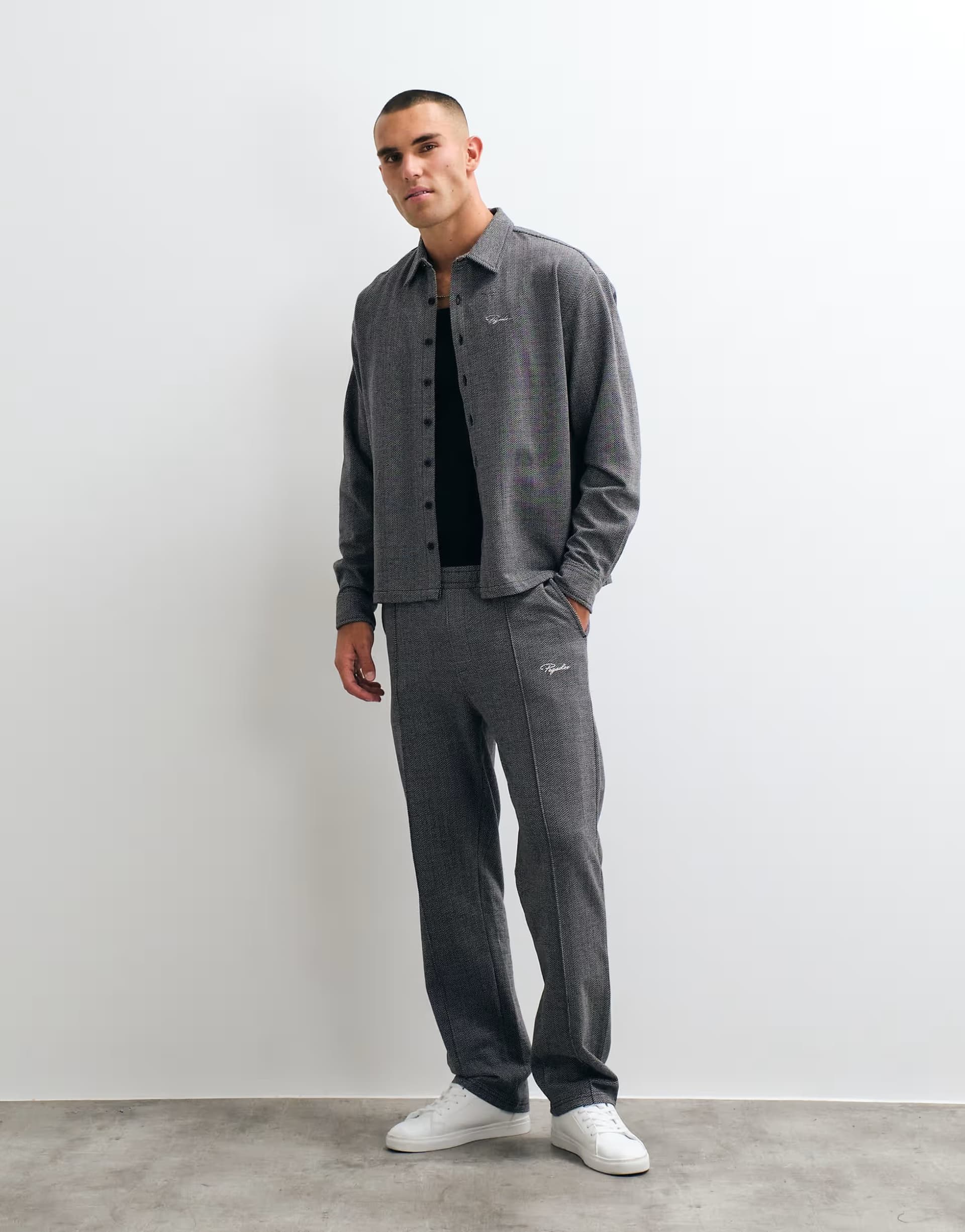 ASOS Pegador tivoli wide leg herringbone smart trouser co-ord in washed black
