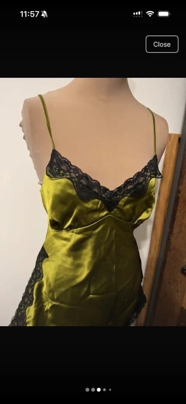 ASOS Design green olive satin silky cami vest top black lace longline size 10 - 1
