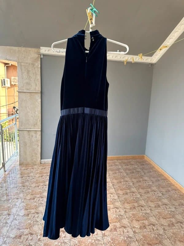 Ted Baker Ted Baker Navy Velvet Pleated Midi Dress, UK 8, New Without Tags, Lined, Elegant Occasion Dress