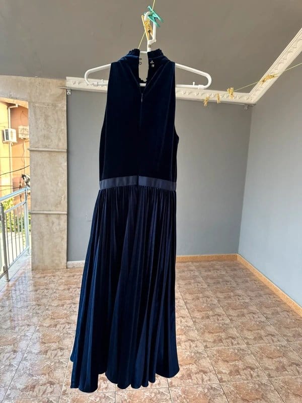 Ted Baker Ted Baker Navy Velvet Pleated Midi Dress, UK 8, New Without Tags, Lined, Elegant Occasion Dress - 1