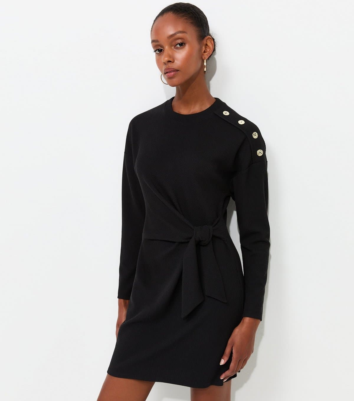 New Look Women's Black Ribbed Long Sleeve Mini Dress New Look