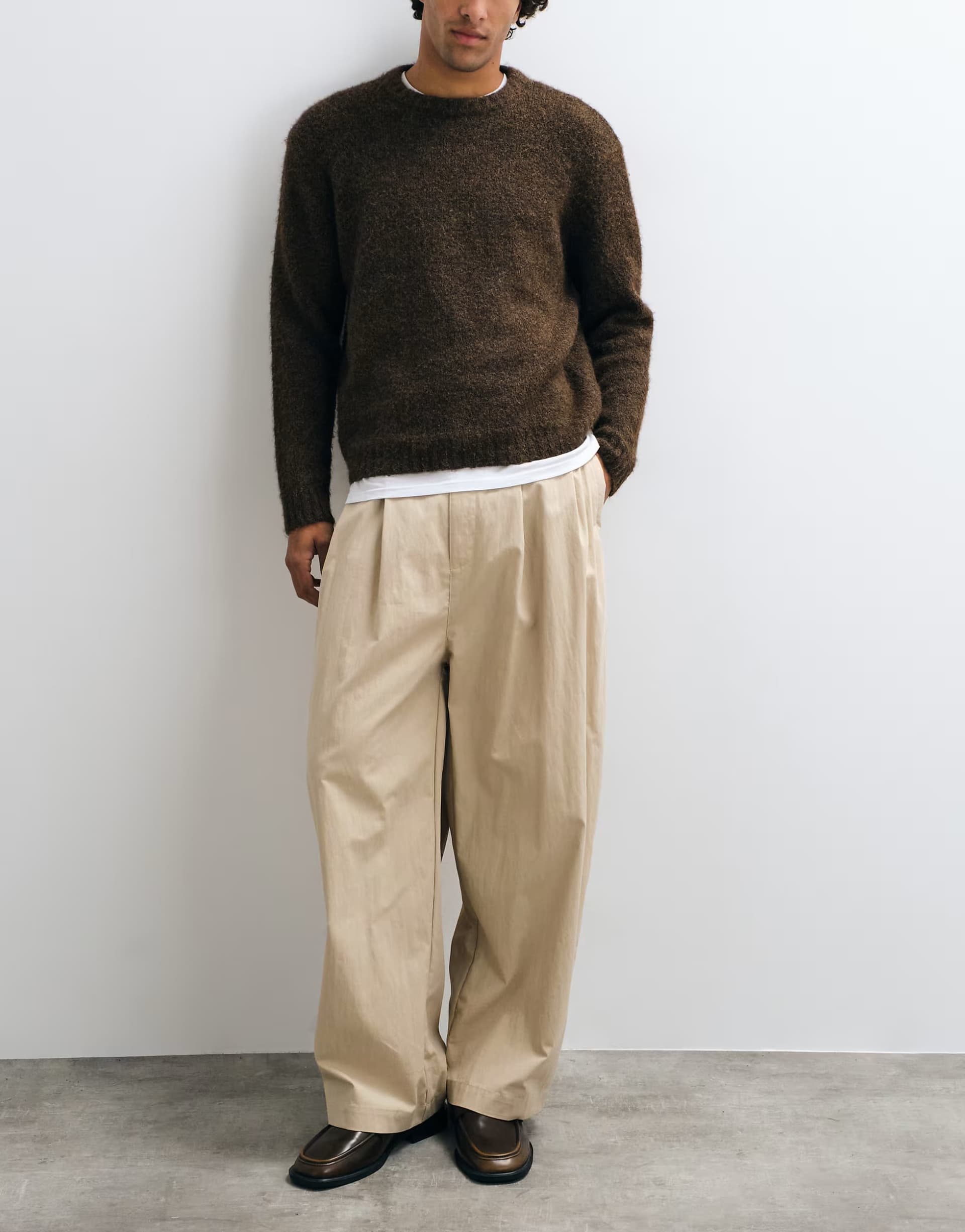 ASOS Cernucci pleated barrel leg trousers in beige
