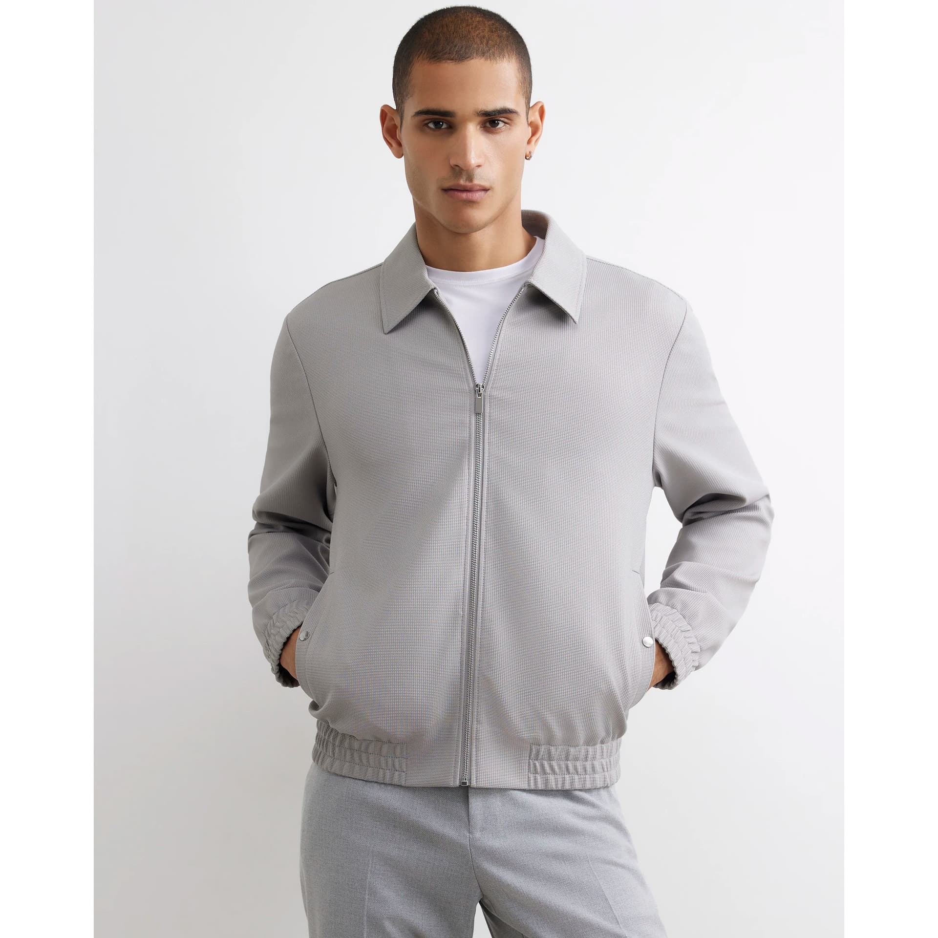 River Island Mens River Island Grey Slim Fit Microtexture Jacket