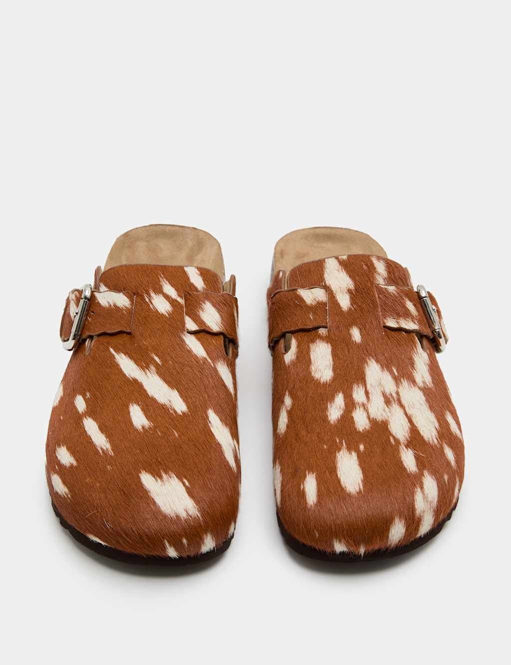Marks & Spencer M&S Leather Hair On Animal Print Clogs Light Tan Mix