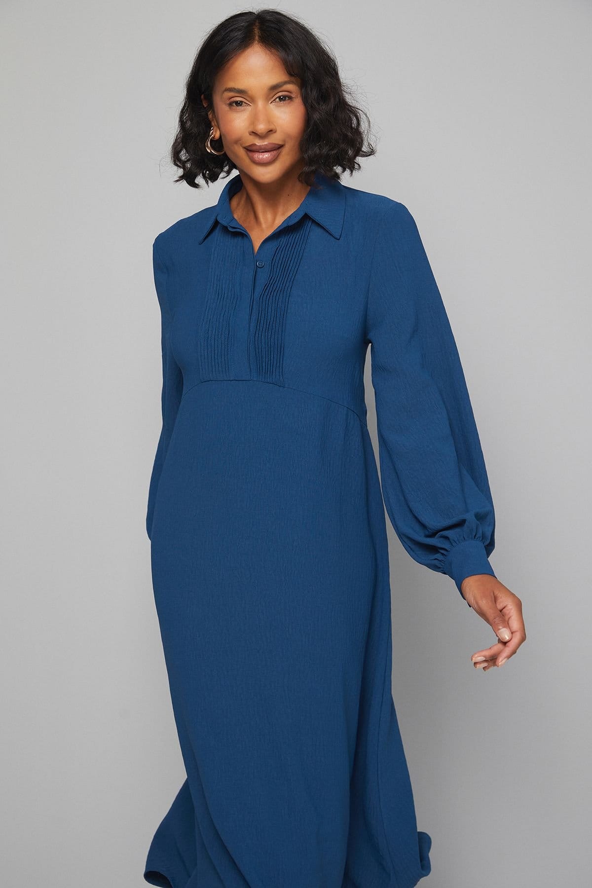 Wallis Wallis Women's Woven Pintuck Detail Trapeze Shirt Dress in Teal - 4