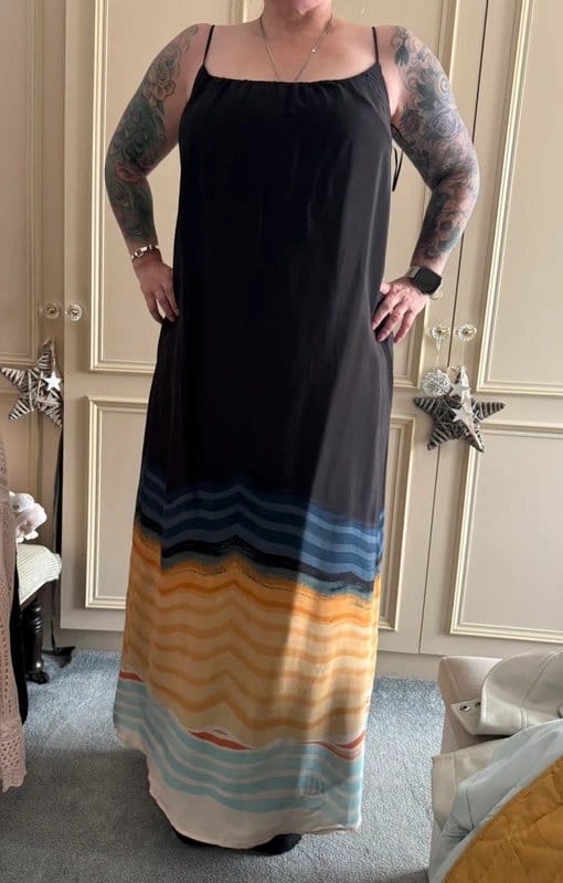 Mint Velvet Strappy Black & Multi Striped Summer Dress
