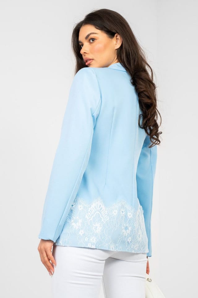 Love Lace Love Lace Women's Elegant Single Breasted Blazer with Lace Hem in Blue - 3