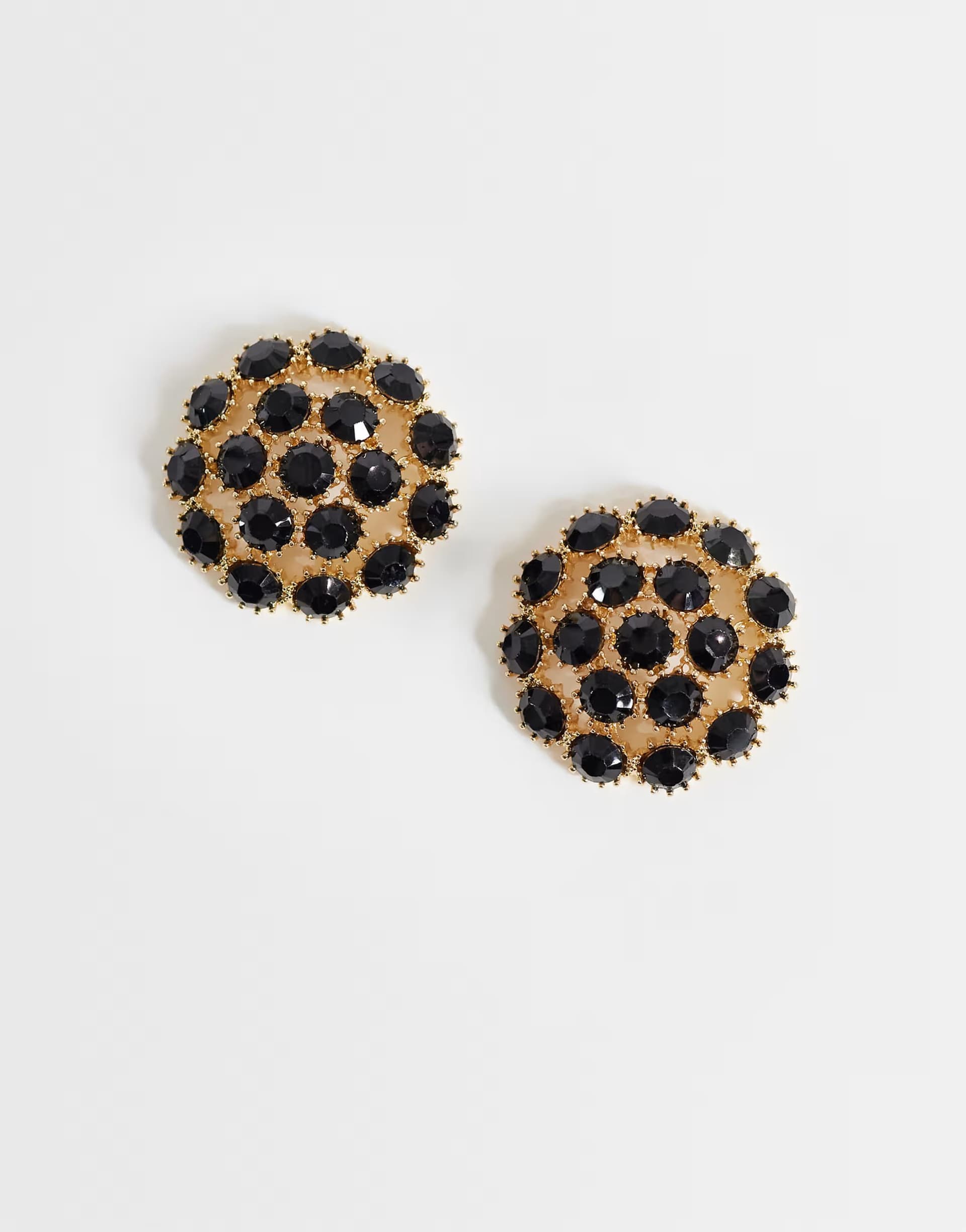 ASOS ASOS DESIGN large stud earrings with black crystal detail in gold tone