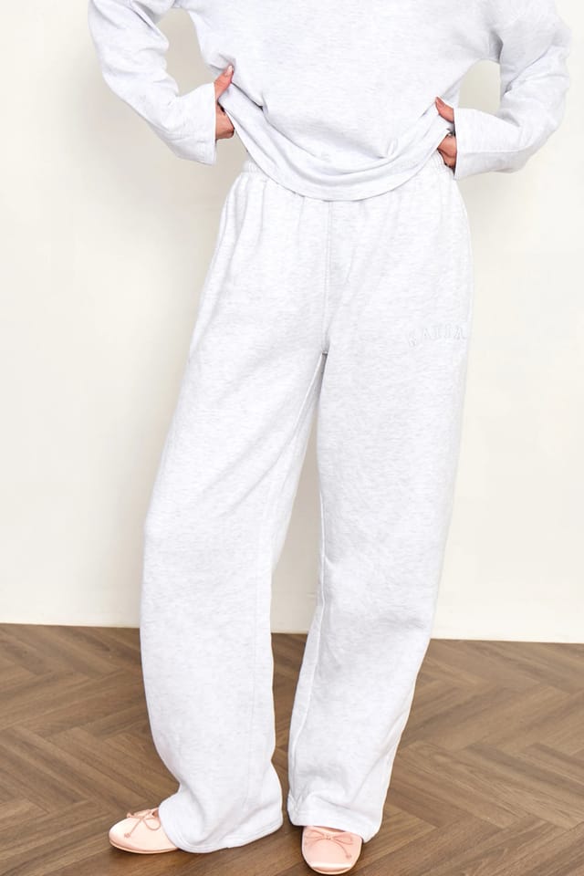 Kaiia Kaiia Stitch Slogan Wide Leg Joggers Light Grey Marl - 3