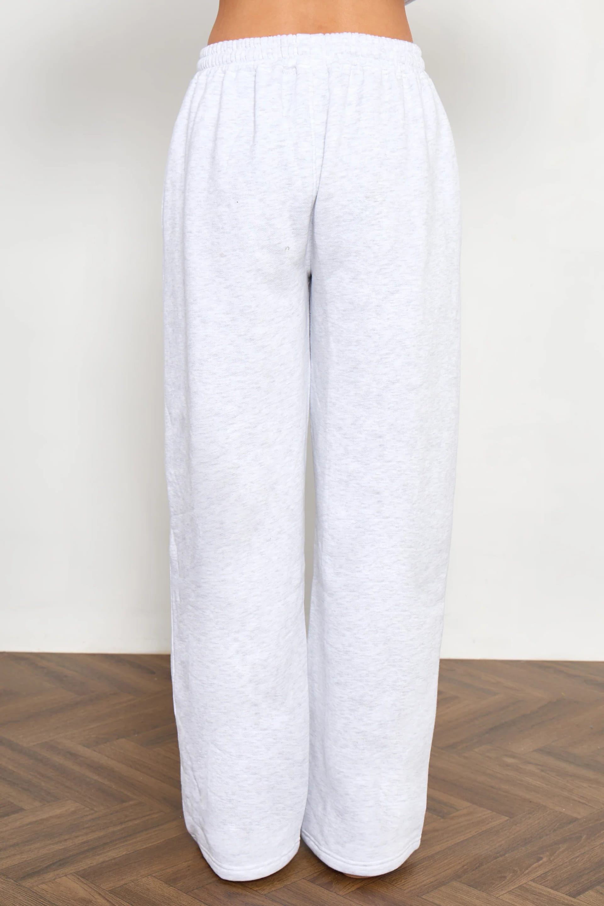 Kaiia Kaiia Stitch Slogan Wide Leg Joggers Light Grey Marl - 4