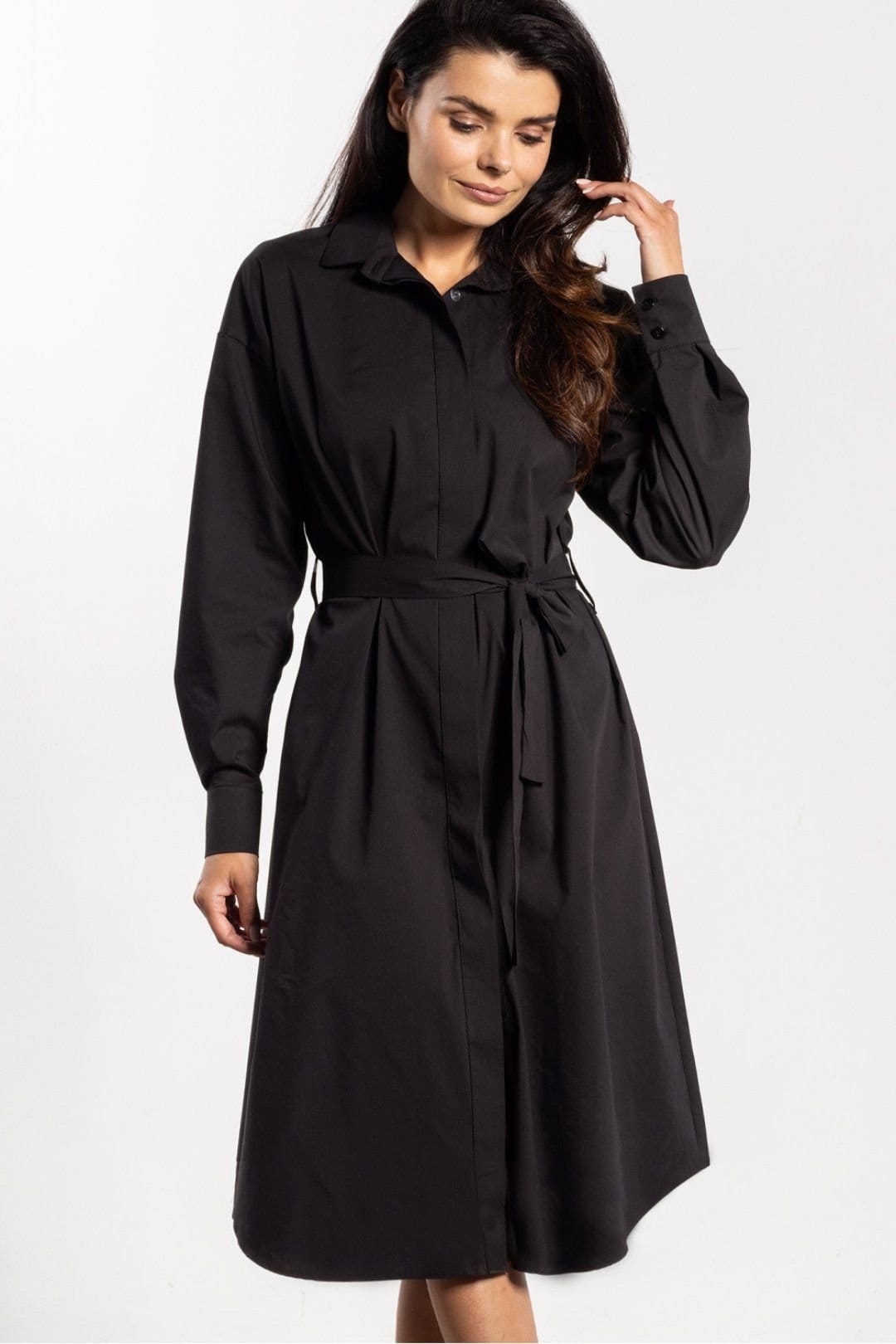 Love Lace Black Midi Button Down Shirt Dress with Belt