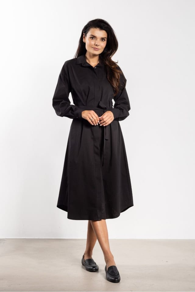 Love Lace Love Lace Women's Midi Button Down Shirt Dress with Belt in Black - 2