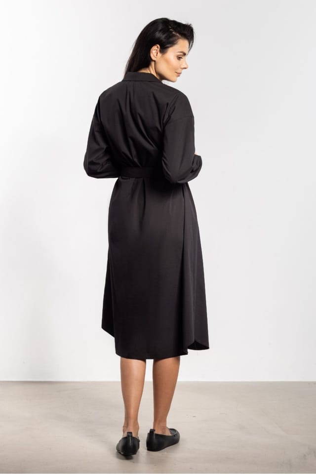 Love Lace Love Lace Women's Midi Button Down Shirt Dress with Belt in Black - 3