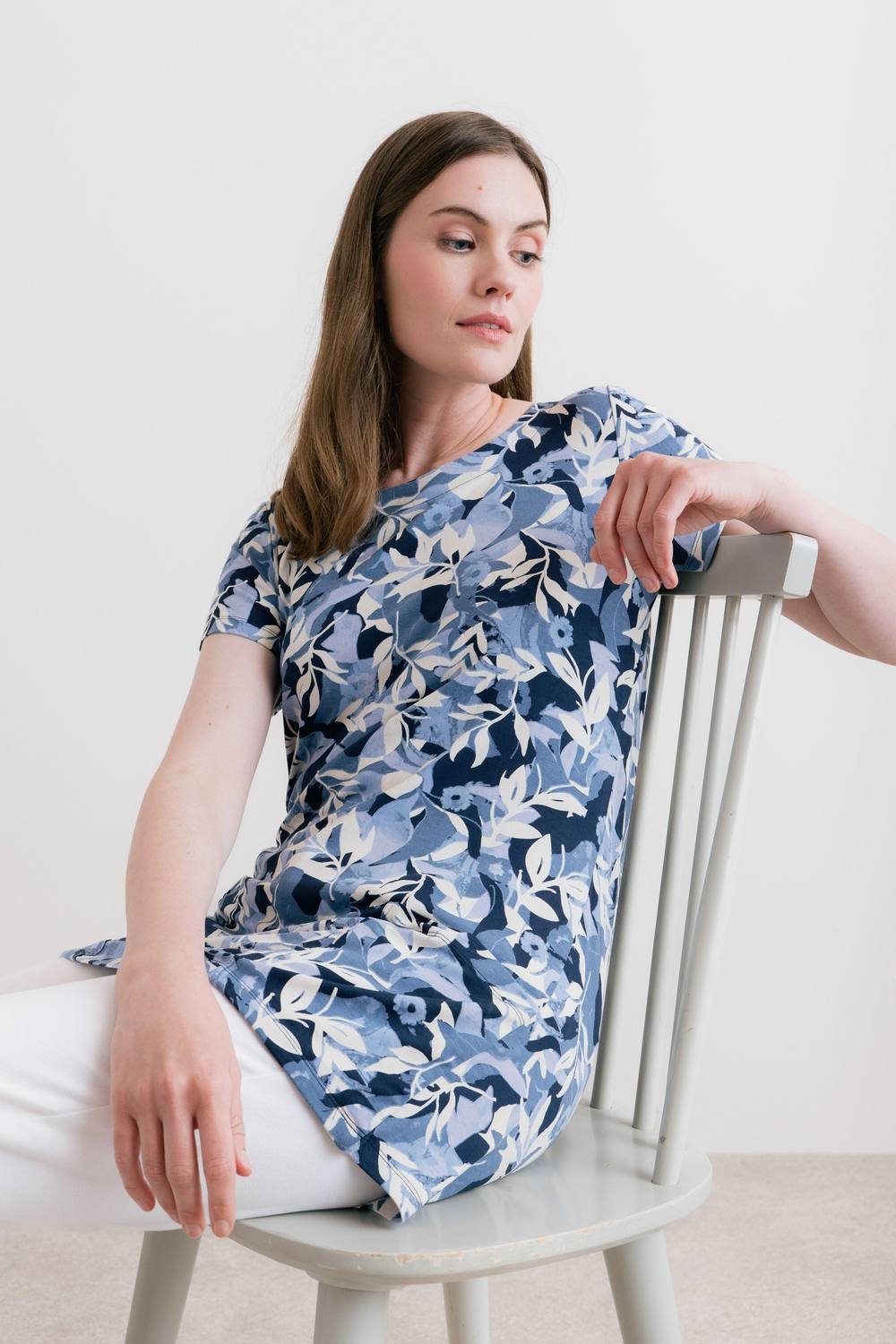 Lily & Me Lily & Me Women's Pier Short Sleeve Jersey Print Tunic in Navy - 3