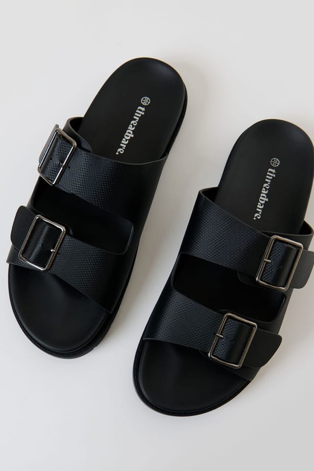 Threadbare threadbare Men's Faux Leather Buckle Strap Sandals in Black - 3