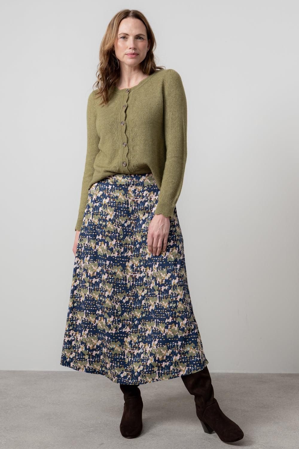 Lily & Me Lily & Me Women's Alice Viscose Long Length Skirt with Seersucker Effect Fabric in Navy - 2