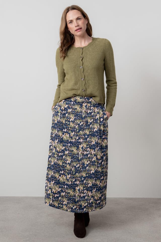 Lily & Me Lily & Me Women's Alice Viscose Long Length Skirt with Seersucker Effect Fabric in Navy - 3