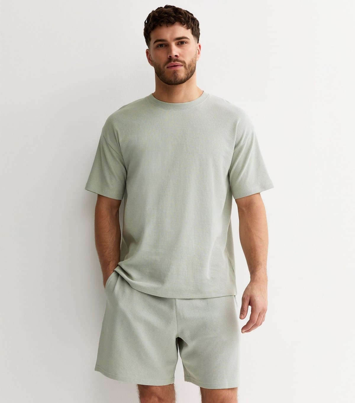 New Look Men's Mint Green Regular Waffle Texture Shorts New Look