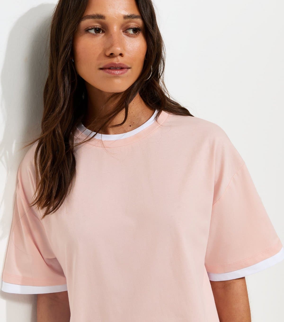 New Look New Look Light Pink Boxy T-Shirt with Contrast Edges