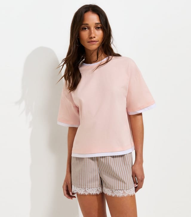 New Look Women's Light Pink 2-in-1 Short Sleeve Boxy T-Shirt New Look - 2