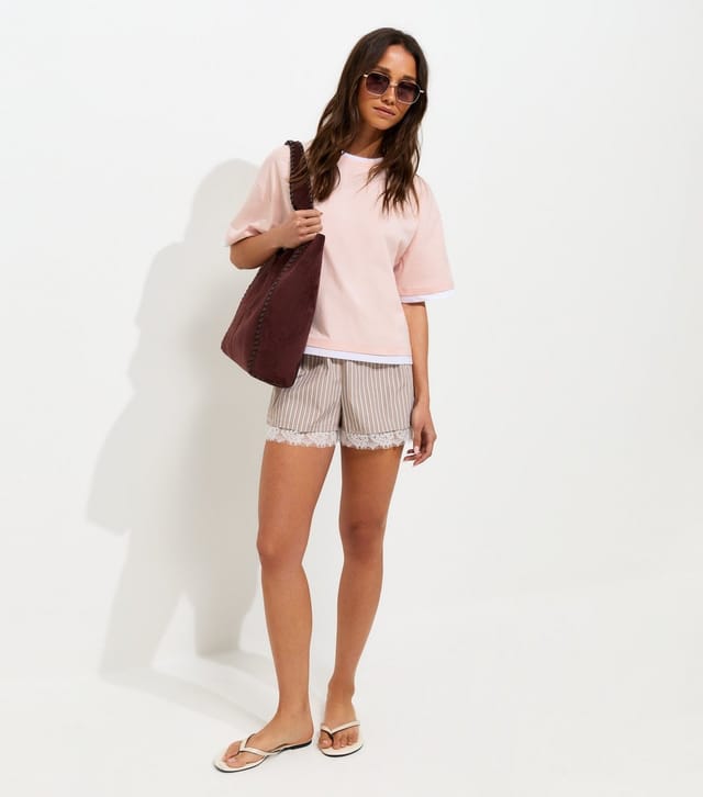 New Look Women's Light Pink 2-in-1 Short Sleeve Boxy T-Shirt New Look - 3