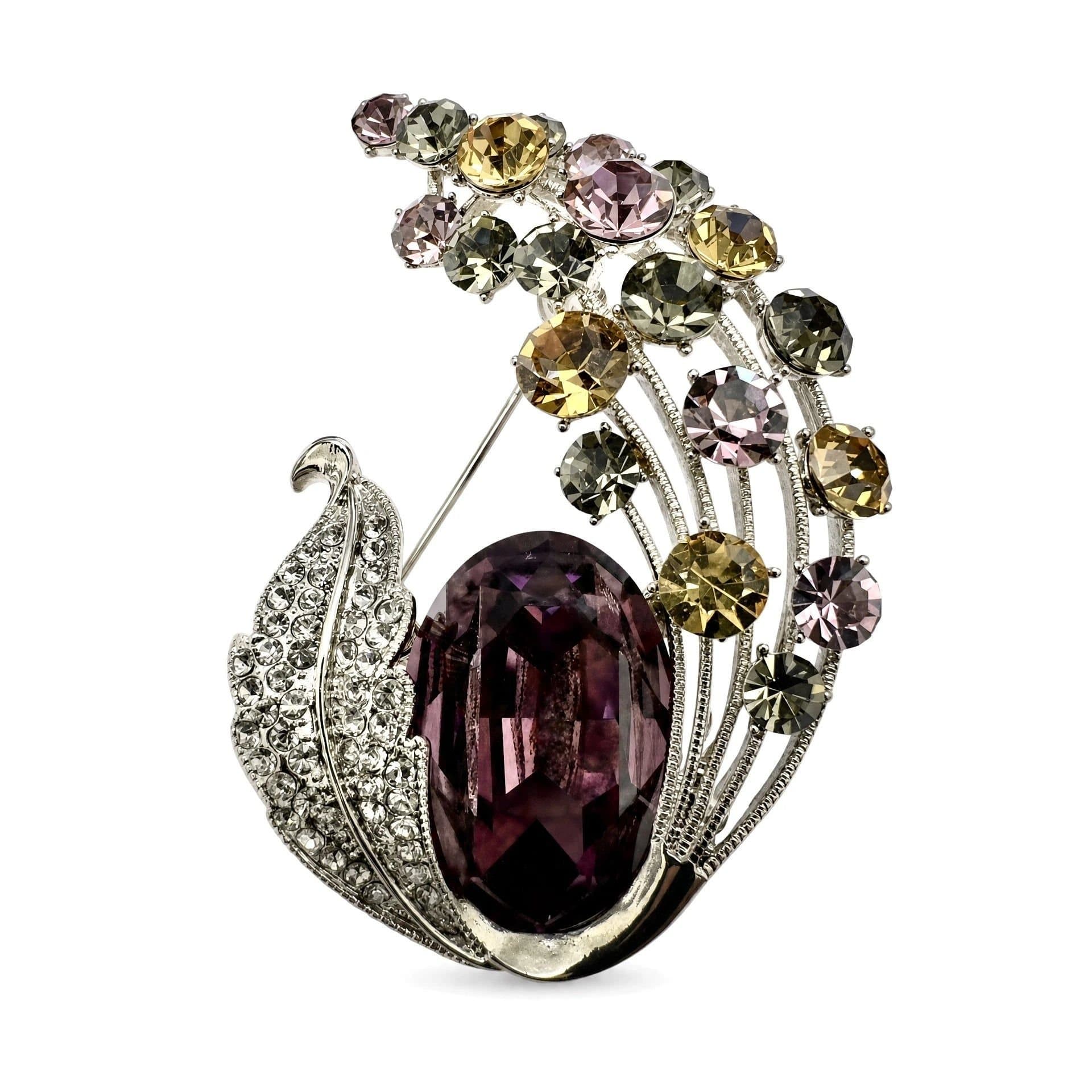 Angel Barocco Angel Barocco Women's Vintage Peacock Feather Crystal Brooch - Silver