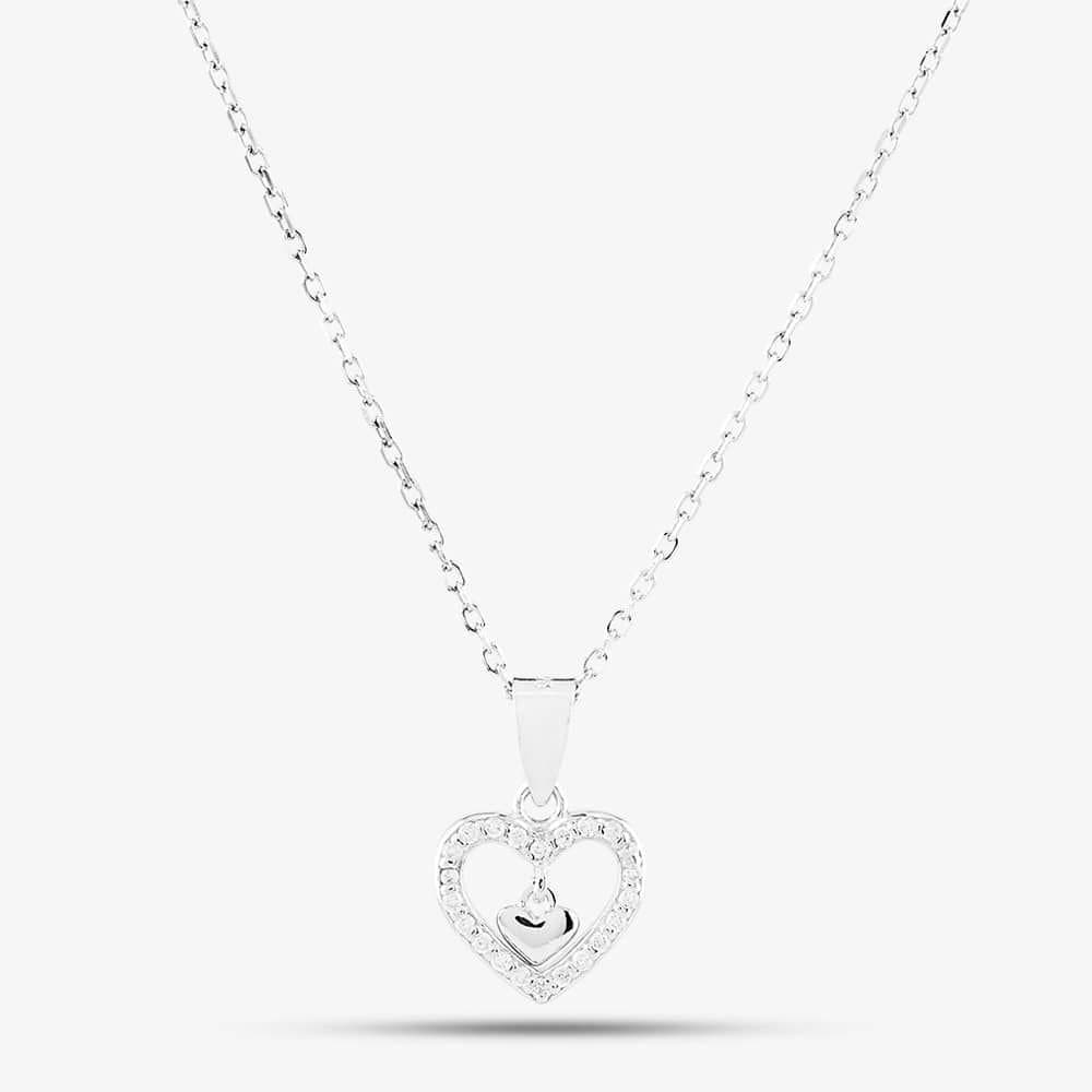 T.H.Baker T.H.Baker Women's Sterling Silver Cubic Zirconia Pave Heart In Heart Pendant N611081