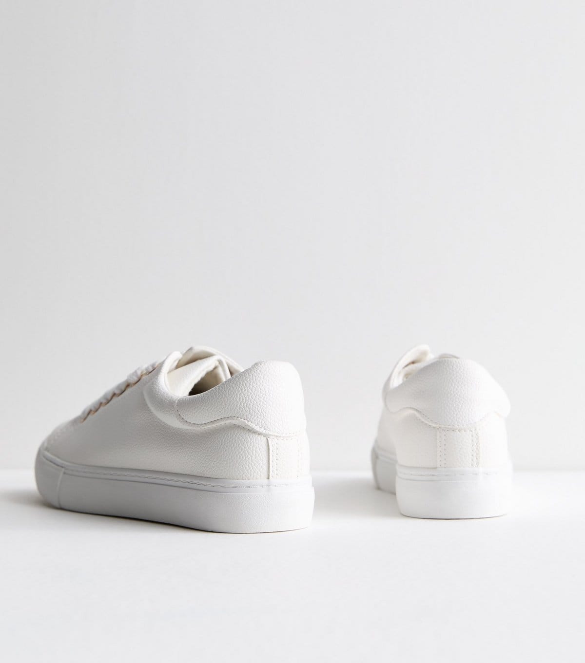 New Look Women's White Leather-Look Metal Trim Lace Up Trainers Vegan New Look - 4