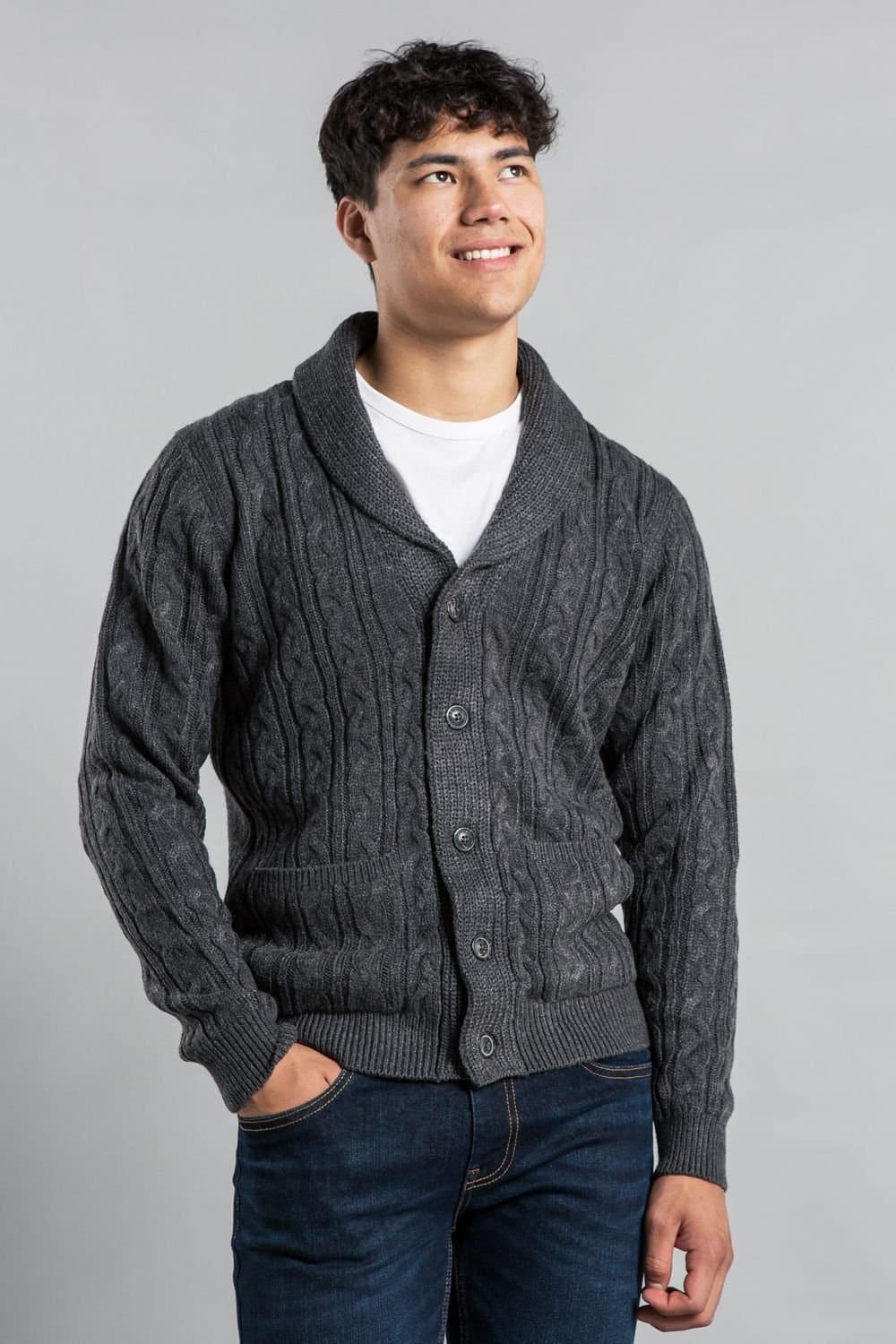 Tokyo Laundry Tokyo Laundry Men's Shawl Neck Cable Knit Cardigan in Charcoal