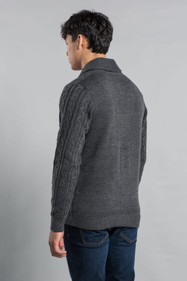 Tokyo Laundry Tokyo Laundry Men's Shawl Neck Cable Knit Cardigan in Charcoal - 2