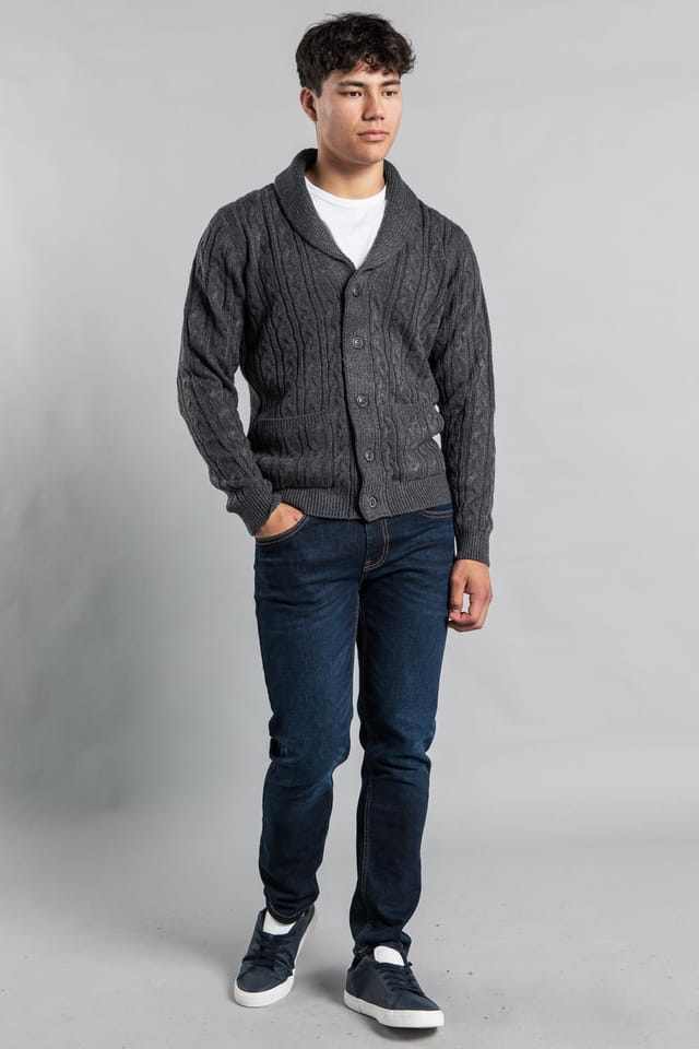 Tokyo Laundry Tokyo Laundry Men's Shawl Neck Cable Knit Cardigan in Charcoal - 3
