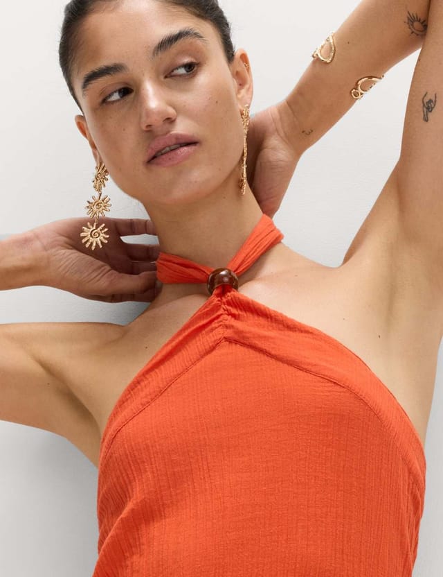 Marks & Spencer M&S Halter Neck Bead Detail Maxi Beach Dress Bright Orange - 3