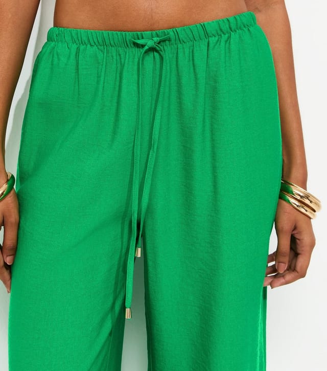 New Look Women's Bright Green Drawstring Wide Leg Trousers New Look - 3