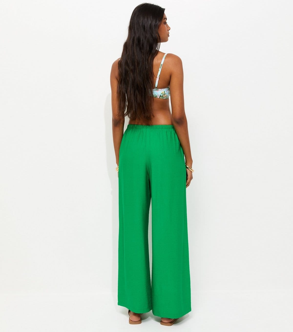 New Look Women's Bright Green Drawstring Wide Leg Trousers New Look - 4