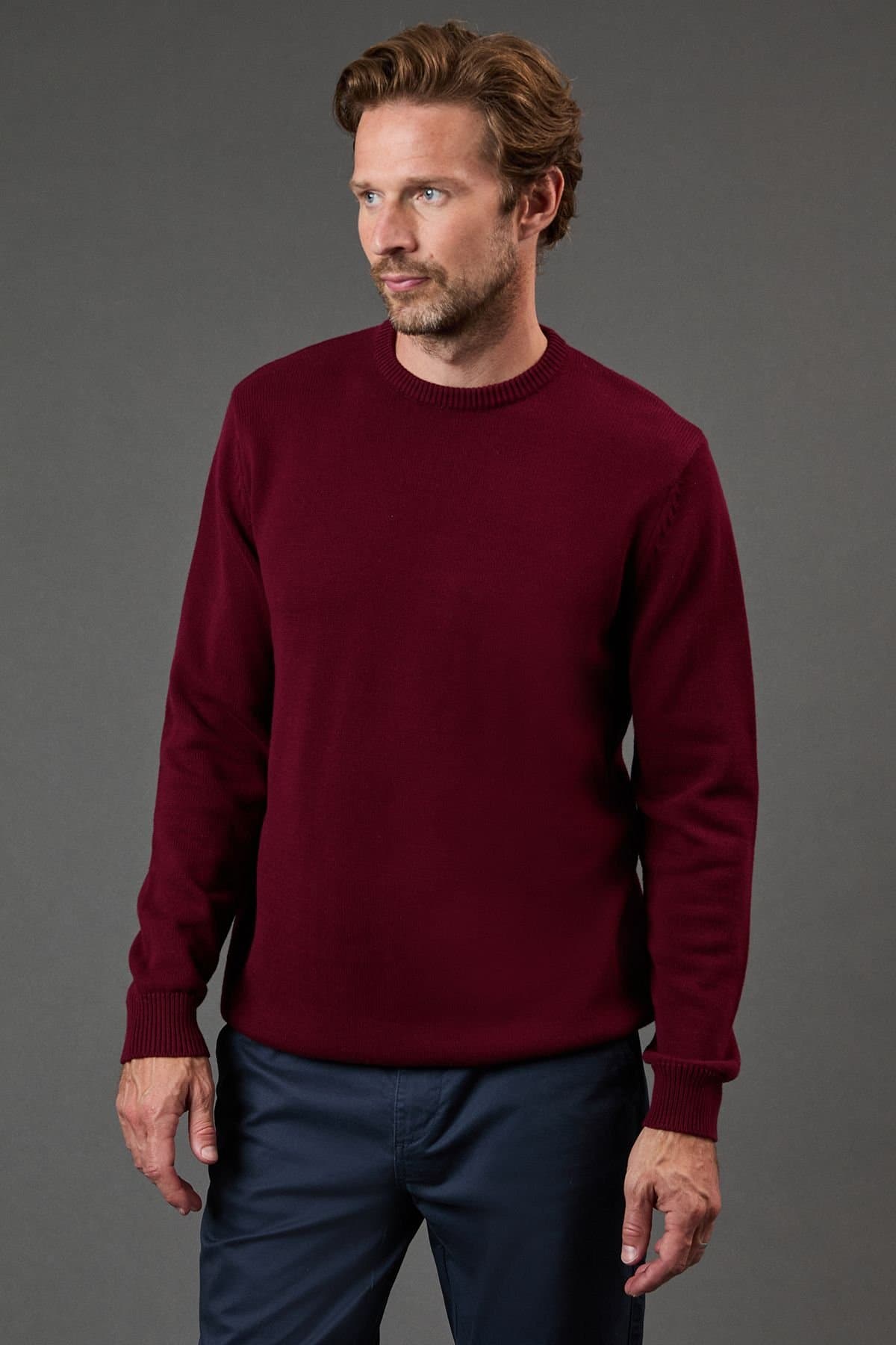 Maine Maine Men's Burgundy Pure Cotton Crew Neck Jumper