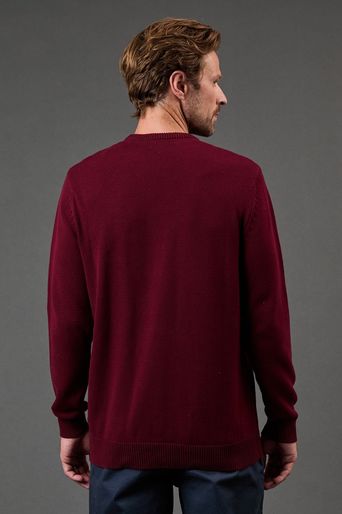 Maine Maine Men's Premium Pure Cotton Crew Neck Jumper in Burgundy - 3